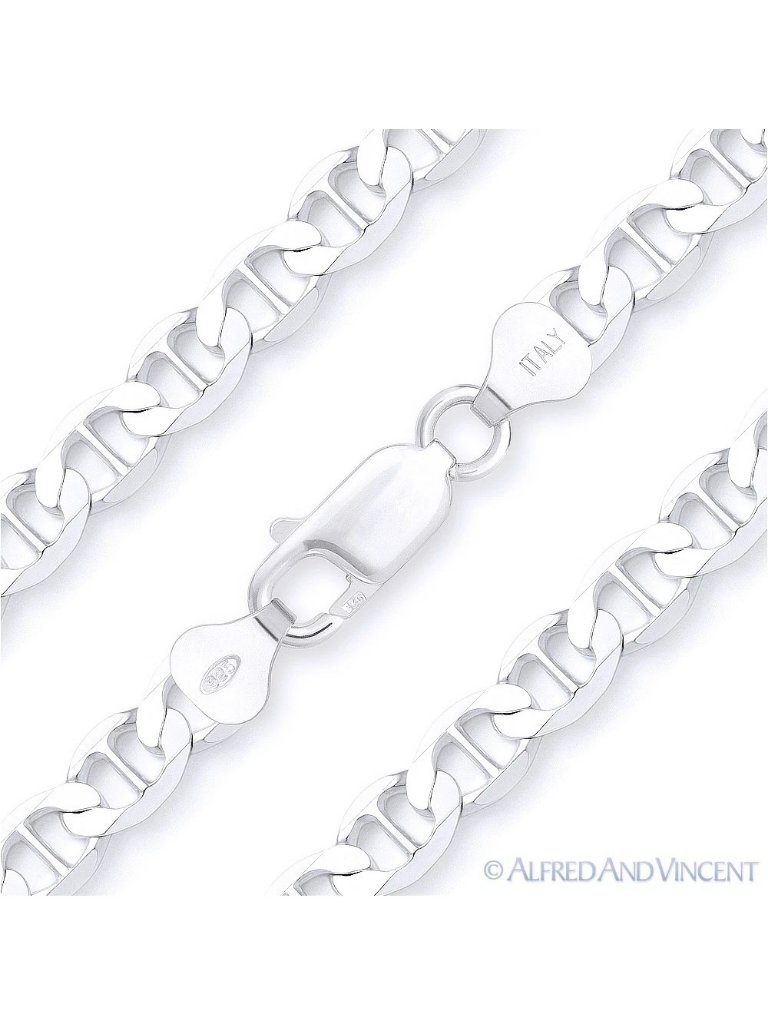 8mm Marina / Mariner Link Chain Bracelet In Solid .925 Sterling Silver 8.5"